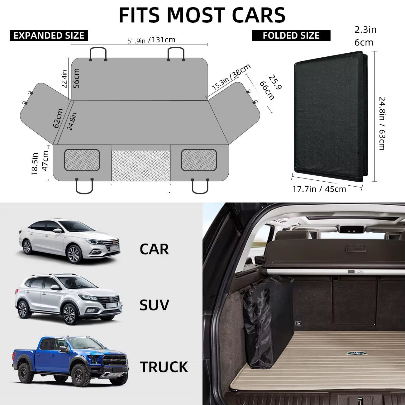 Large Pet Back Seat Extender Car Backseat Protector, Car Seat Cover Hard Bottom for Travel